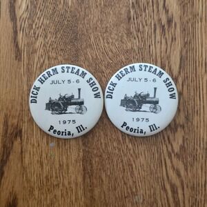 Vintage 1975 Dick Herm Steam Show Peoria Illinois Pinback Button Pair 2.25"